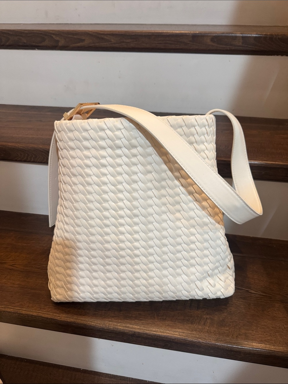 a new day White Woven Shoulder Bag with Wide Strap